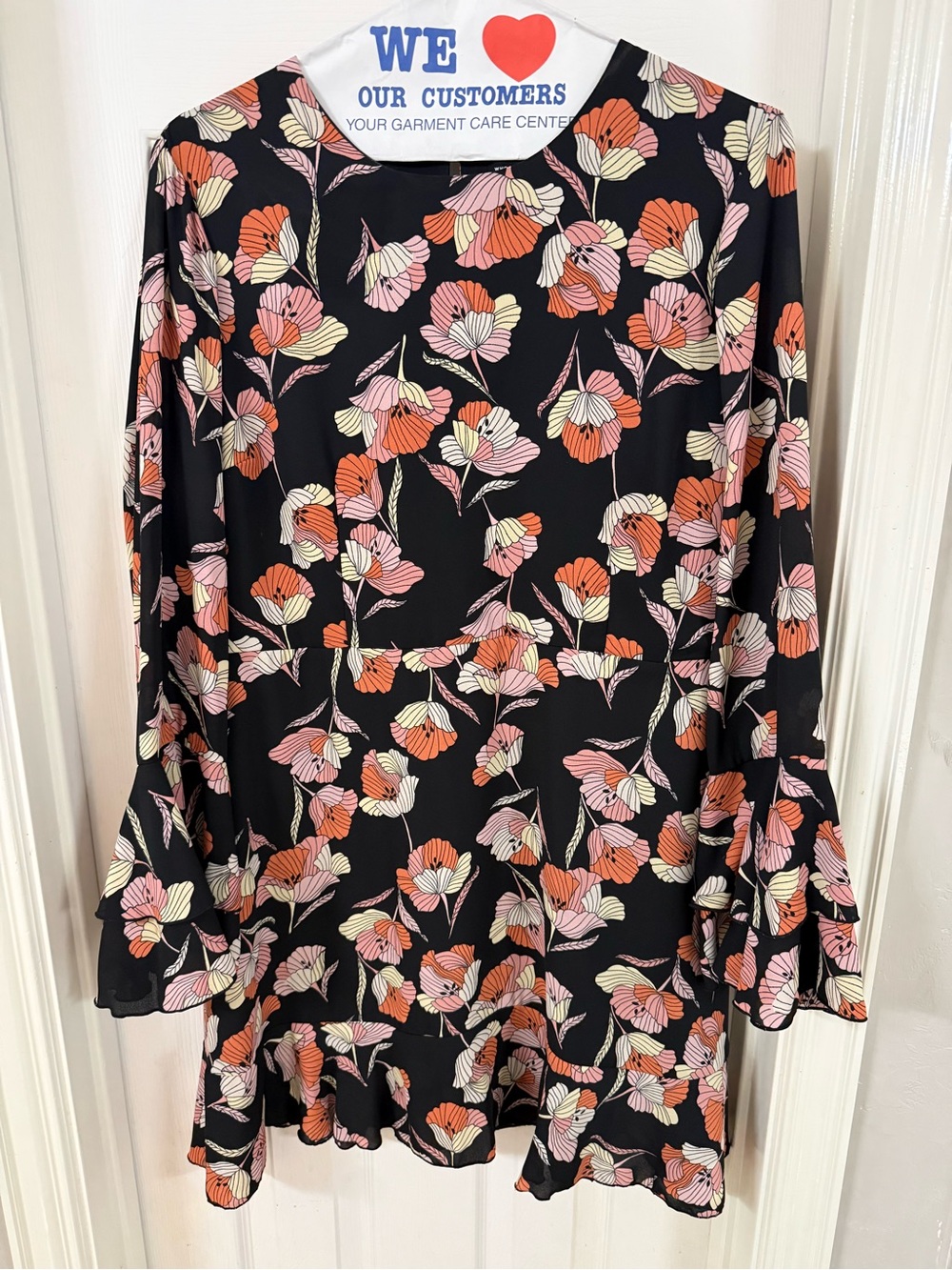 Who What Wear Black Long Sleeve Floral Ruffle Dress - Coral, Pink, Cream